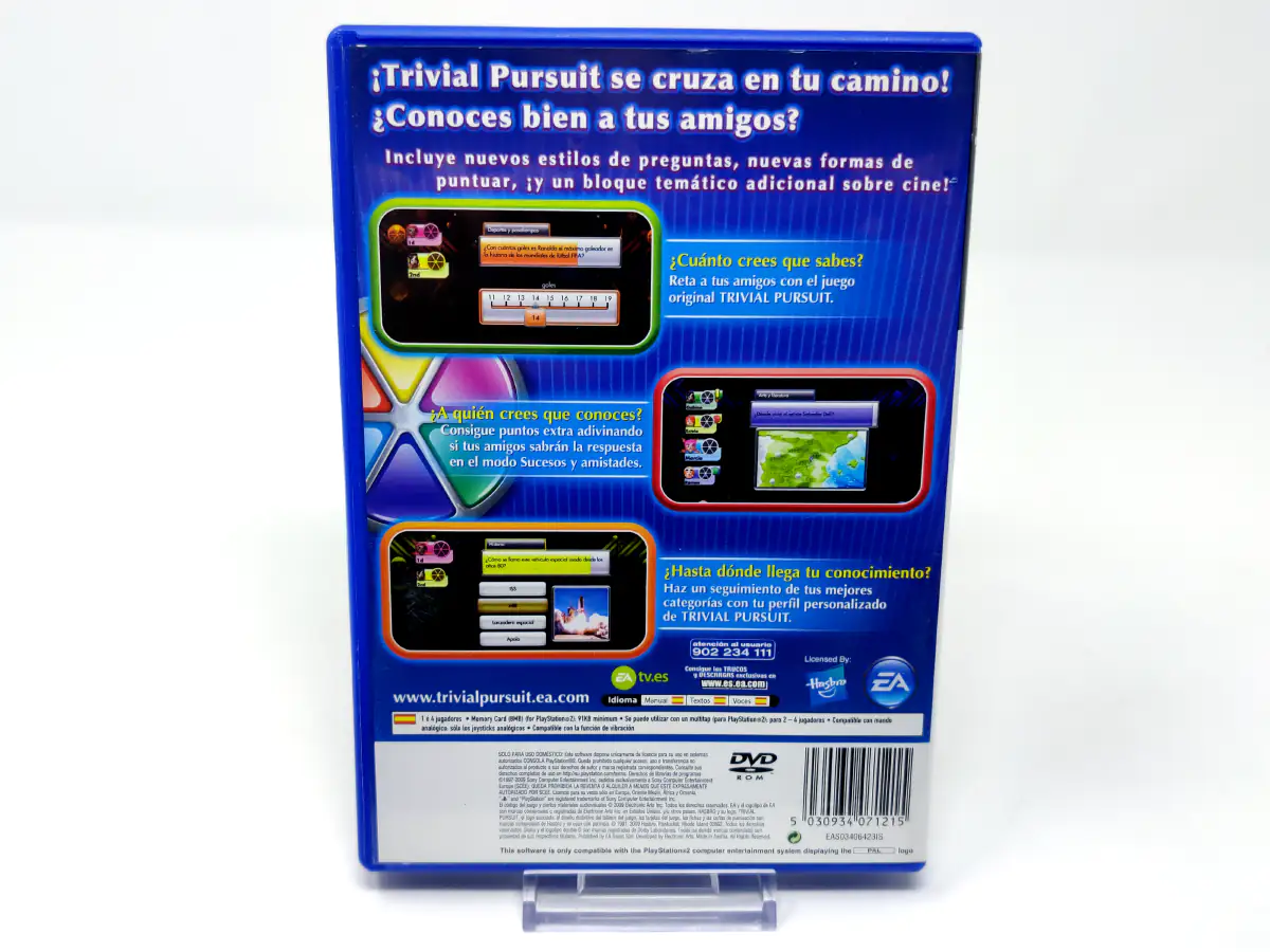 Parte trasera de Trivial Pursuit (ESP) para PlayStation 2, edición PAL España