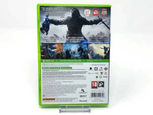 Parte trasera de La Tierra-Media: Sombras de Mordor (ESP) para XBOX 360, edición PAL España