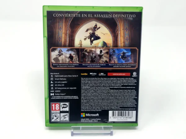 Parte trasera de Assassin's Creed Mirage (ESP) para XBOX One / Series X/S, edición PAL España