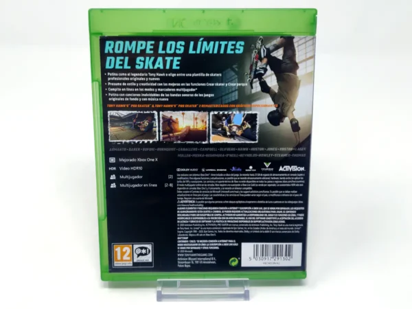 Parte trasera de Tony Hawk's Pro Skater 1 + 2 (ESP) para XBOX One / Series X/S, edición PAL España