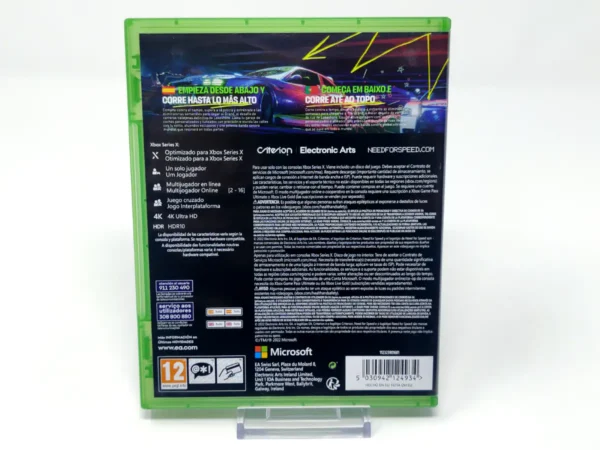 Parte trasera de Need for Speed: Unbound (ESP) para XBOX One / Series X/S, edición PAL España