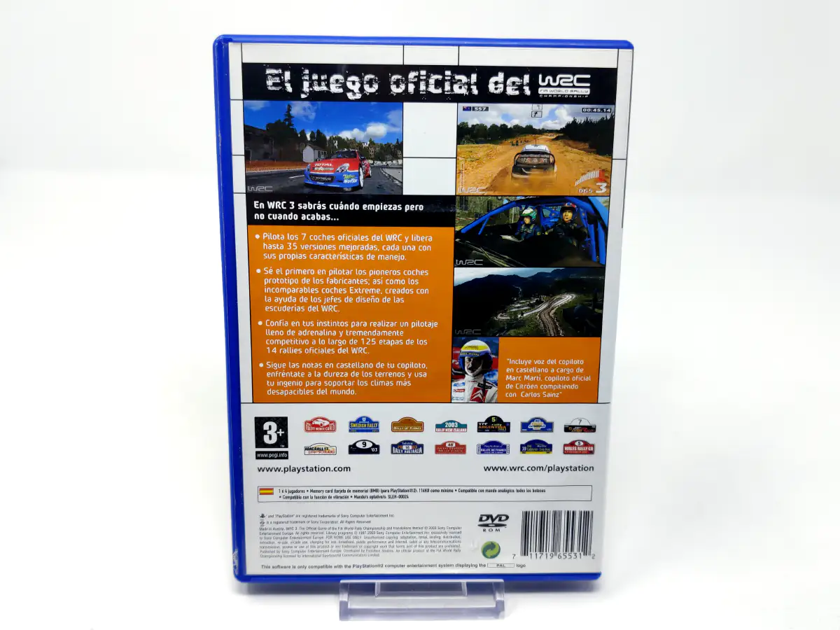 Parte trasera de WRC 3: El Juego Oficial del FIA World Rally Championship (ESP) para PlayStation 2, edición PAL España
