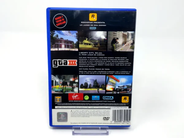 Parte trasera de Grand Theft Auto III (ESP) (v3) para PlayStation 2, edición PAL España