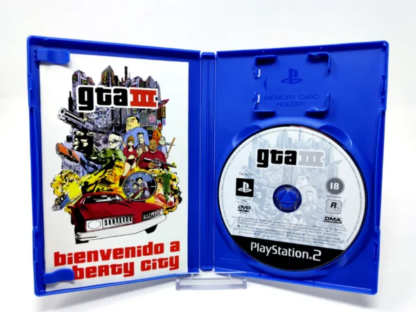 Interior del juego Grand Theft Auto III (ESP) (v3) para PlayStation 2 con disco y manual