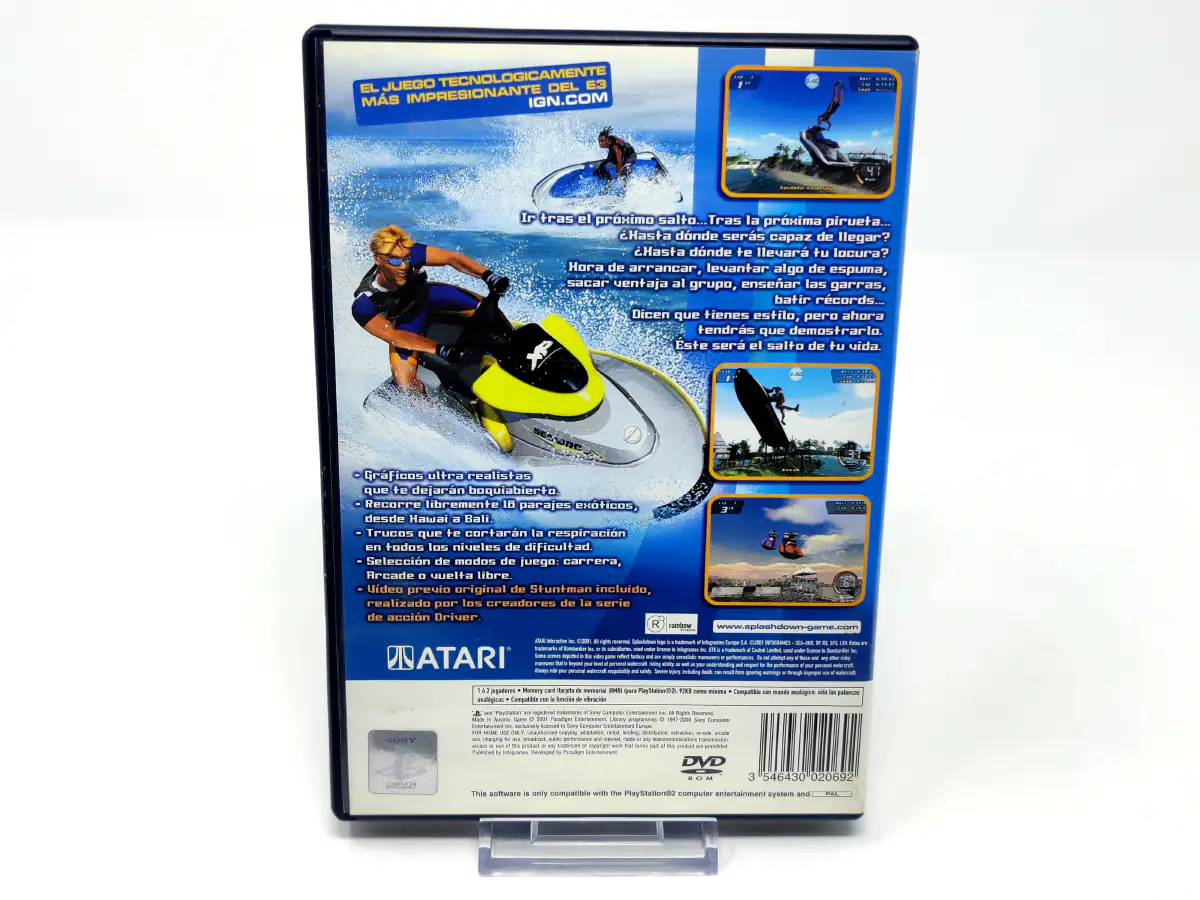 Parte trasera de Splashdown (ESP) para PlayStation 2, edición PAL España