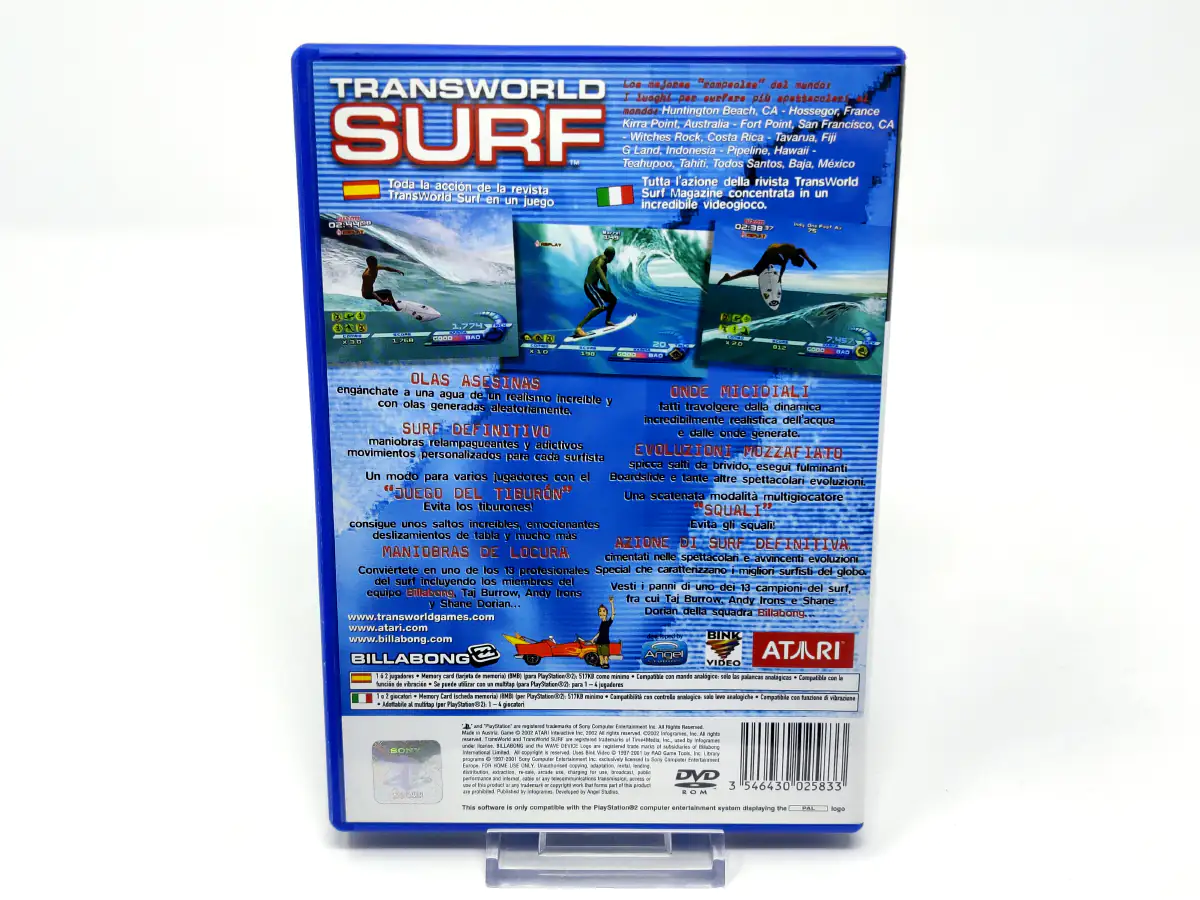 Parte trasera de Transworld Surf (ESP) para PlayStation 2, edición PAL España