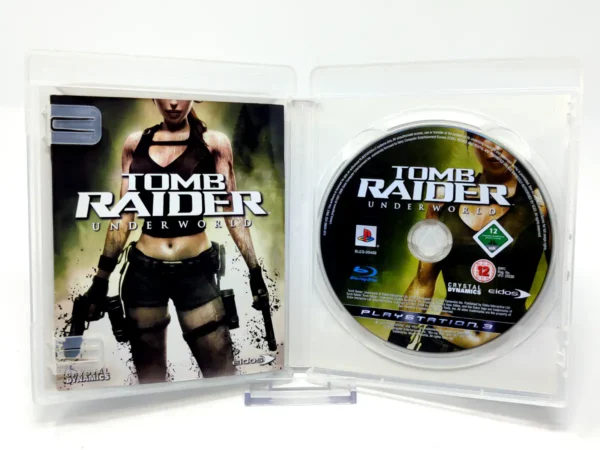 Interior del juego Tomb Raider: Underworld (ESP) para PlayStation 3 con disco y manual
