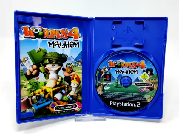 Interior del juego Worms 4: Mayhem (ESP) para PlayStation 2 con disco y manual