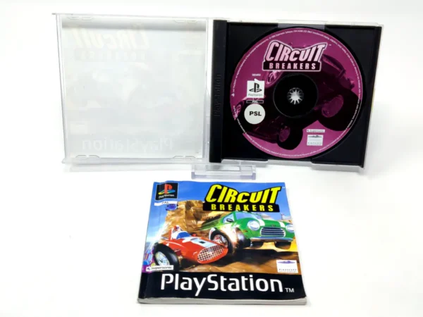 Interior del juego Circuit Breakers (ESP) para PlayStation con disco y manual