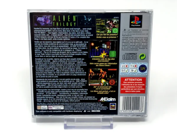 Parte trasera de Alien Trilogy (ESP) (Platinum) para PlayStation, edición PAL España