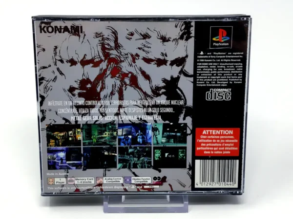 Parte trasera de Metal Gear Solid (ESP) para PlayStation, edición PAL España
