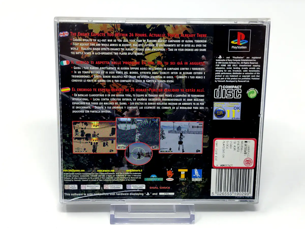 Parte trasera de Spec Ops: Stealth Patrol (ESP) para PlayStation, edición PAL España