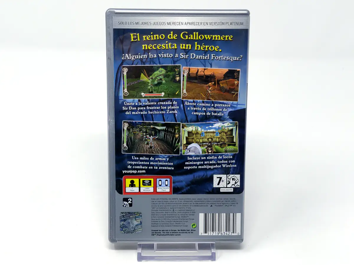 Parte trasera de MediEvil: Resurrection (ESP) (Platinum) para PSP, edición PAL España