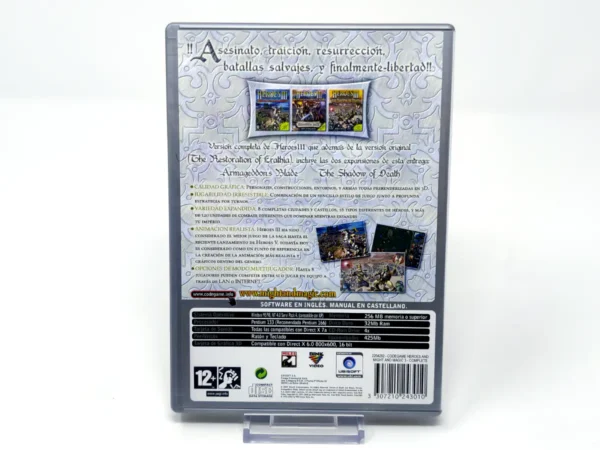 Parte trasera de Heroes of Might and Magic 3: Complete (ESP) para PC, edición PAL España