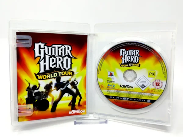 Interior del juego Guitar Hero: World Tour (EUR) para PlayStation 3 con disco y manual