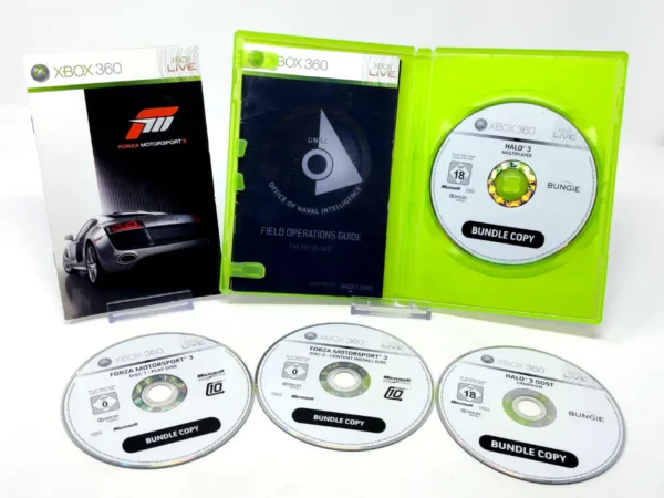 Interior del juego Forza Motorsport 3 + Halo 3: ODST (EUR) (Promo) para XBOX 360 con disco y manual