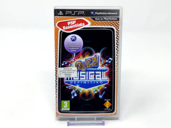 Portada de Buzz! El Concurso Musical Definitivo (ESP) (Essentials) para PSP, edición PAL España, de segunda mano