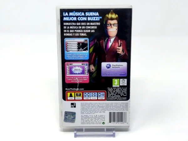 Parte trasera de Buzz! El Concurso Musical Definitivo (ESP) (Essentials) para PSP, edición PAL España