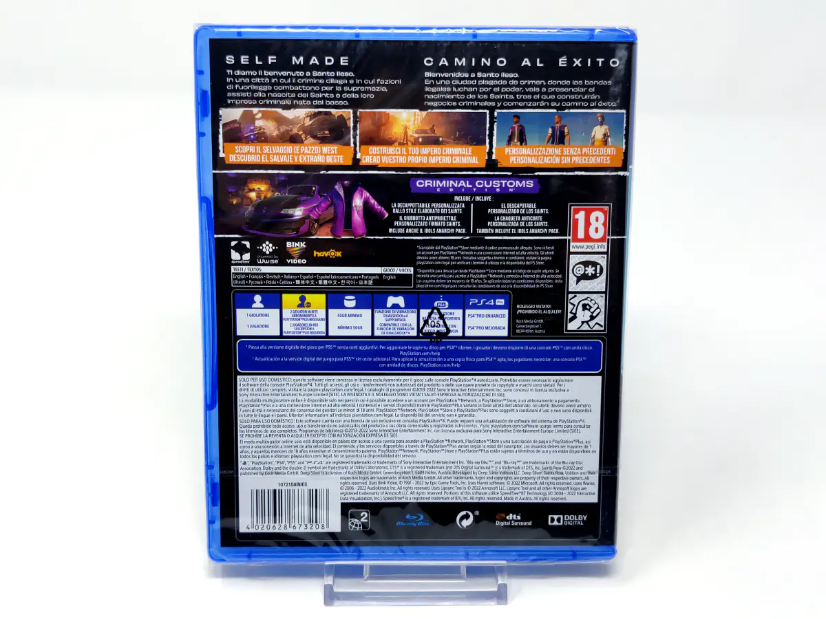 Parte trasera de Saints Row (Criminal Customs Edition) (ESP) (Precintado) para PlayStation 4, edición PAL España