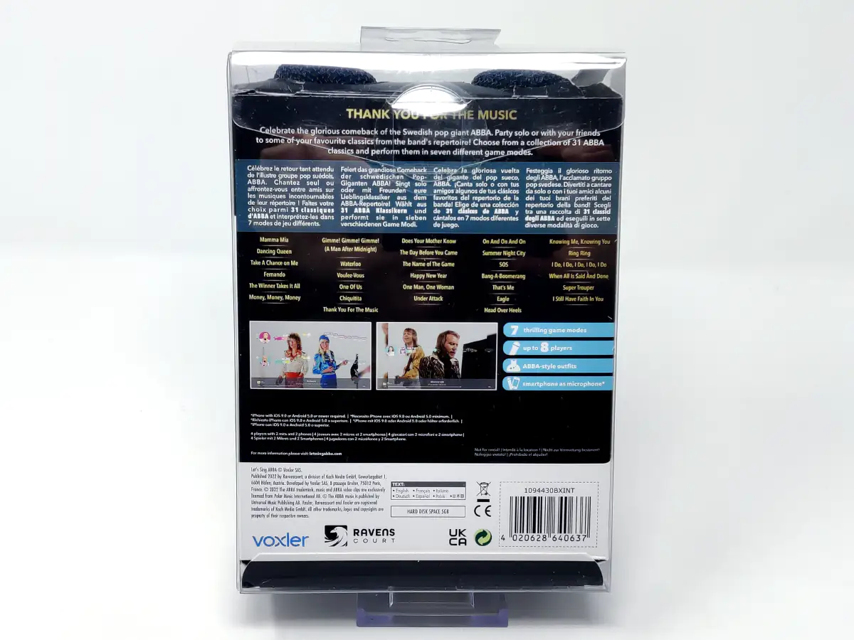 Lateral de la caja de Let's Sing ABBA + 2 Micros (ESP) (Precintado) para PlayStation 4