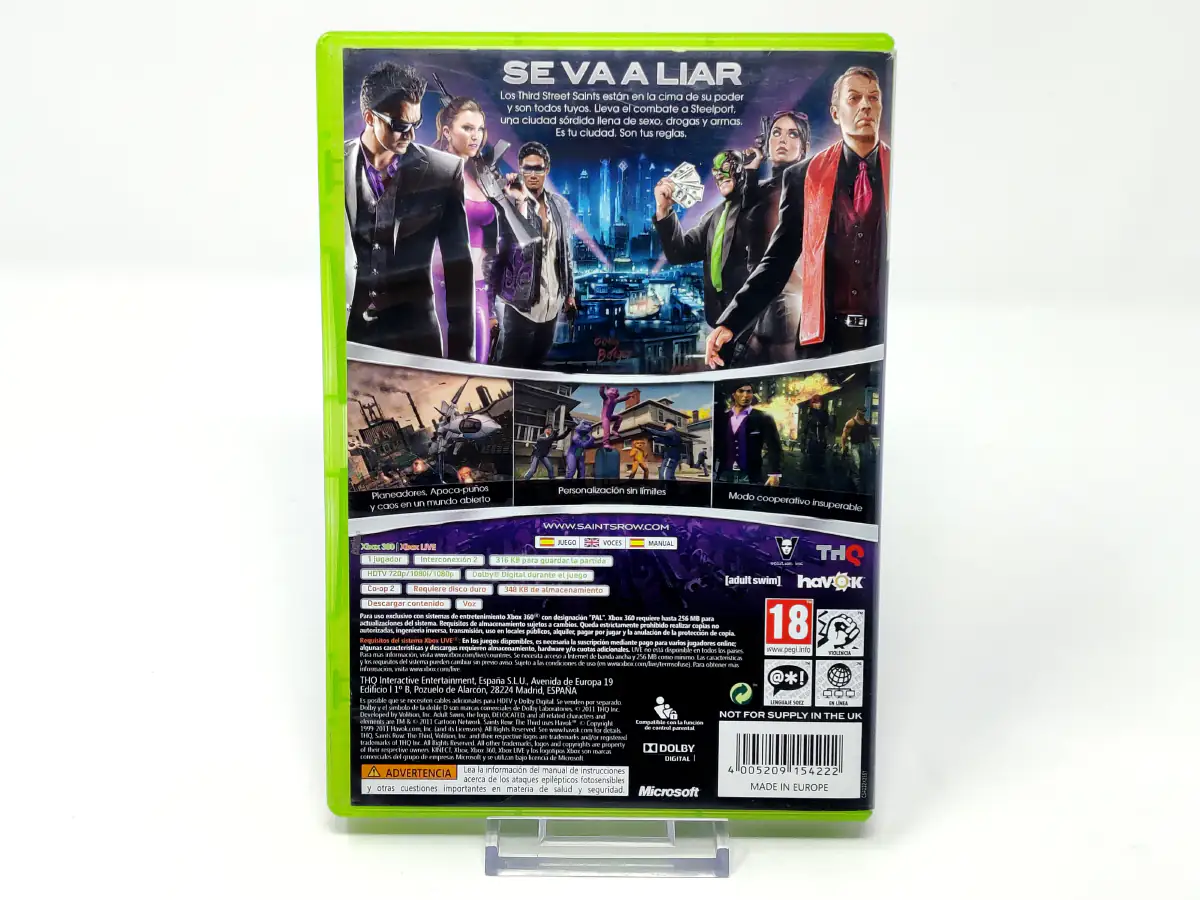 Parte trasera de Saints Row: The Third (ESP) para XBOX 360, edición PAL España