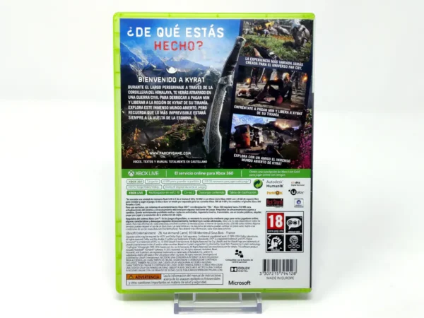 Parte trasera de Far Cry 4 (ESP) para XBOX 360, edición PAL España