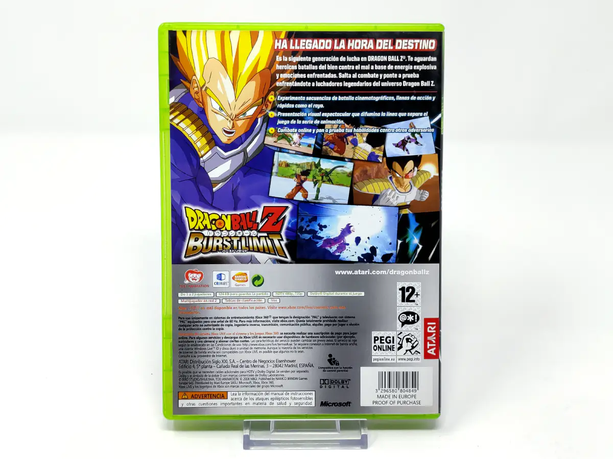Parte trasera de Dragon Ball Z: Burst Limit (ESP) para XBOX 360, edición PAL España