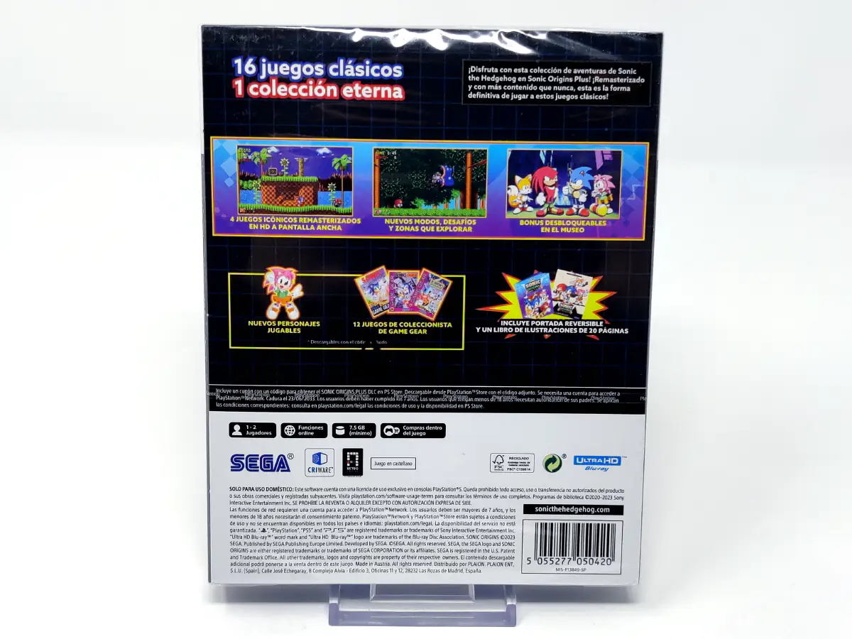 Parte trasera de Sonic Origins Plus (ESP) (Precintado) para PlayStation 5, edición PAL España