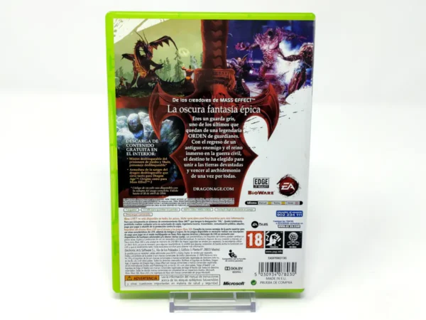 Parte trasera de Dragon Age: Origins (ESP) para XBOX 360, edición PAL España