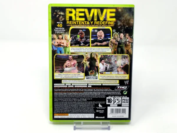 Parte trasera de WWE Legends of WrestleMania (ESP) para XBOX 360, edición PAL España