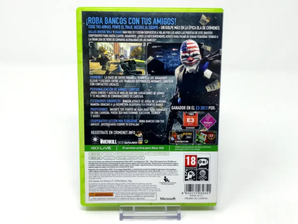 Parte trasera de Payday 2 (ESP) para XBOX 360, edición PAL España