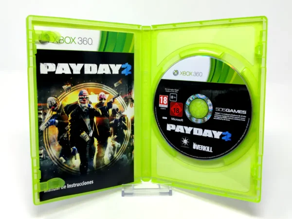Interior del juego Payday 2 (ESP) para XBOX 360 con disco y manual