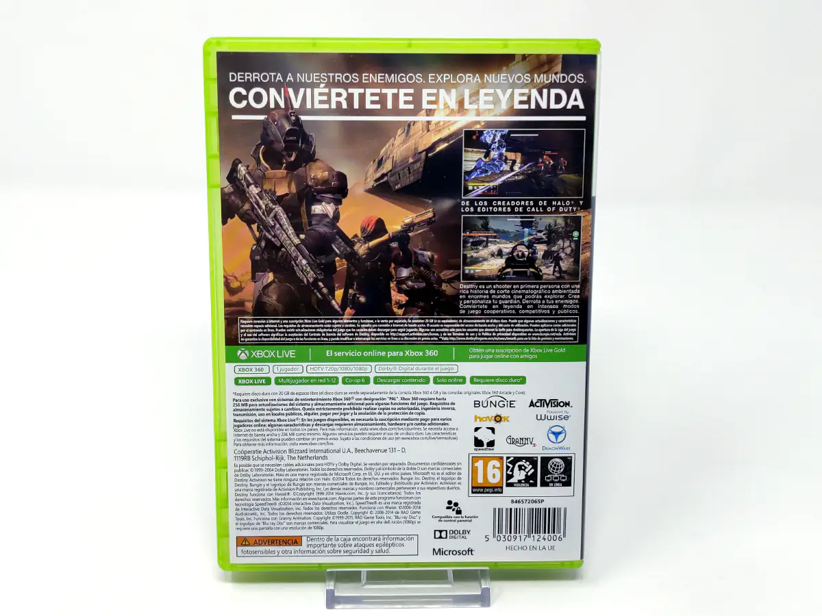 Parte trasera de Destiny (ESP) para XBOX 360, edición PAL España