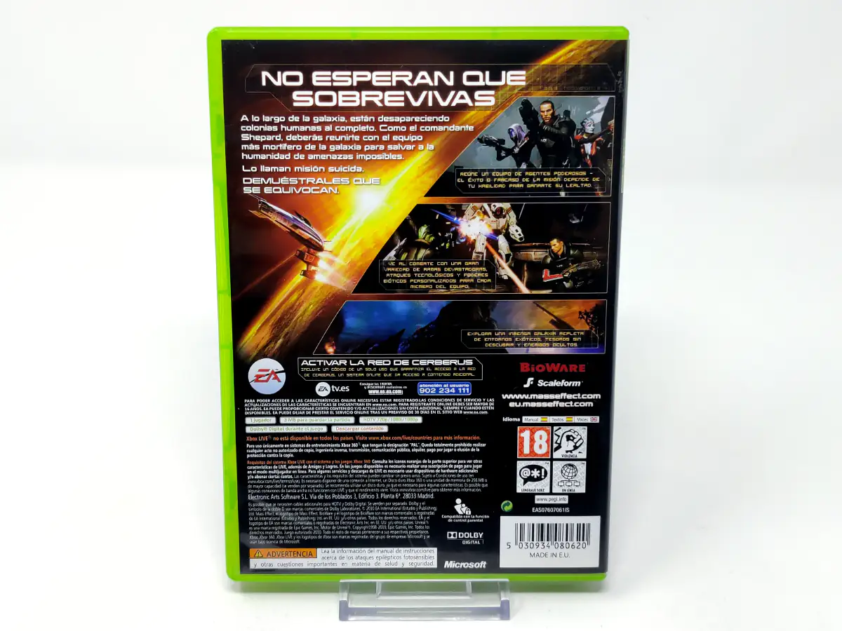 Parte trasera de Mass Effect 2 (ESP) para XBOX 360, edición PAL España