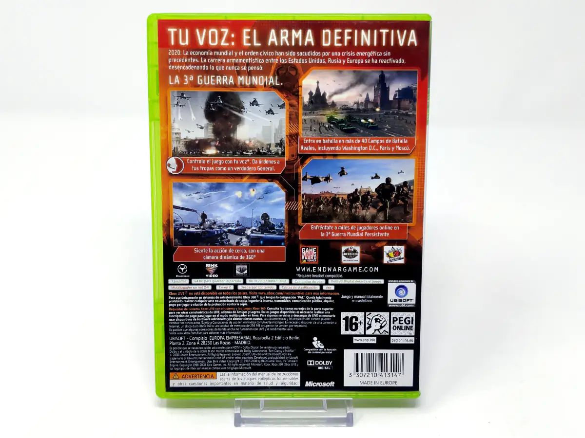 Parte trasera de Tom Clancy's EndWar (ESP) para XBOX 360, edición PAL España