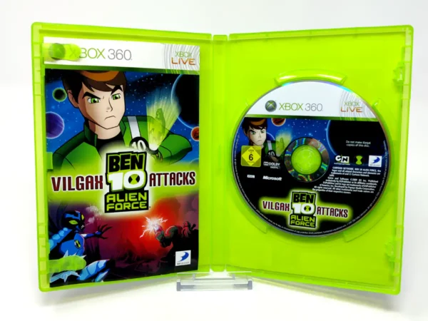 Interior del juego Ben 10 Alien Force: Vilgax Attacks (ESP) para XBOX 360 con disco y manual