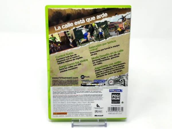 Parte trasera de FIFA Street 3 (ESP) para XBOX 360, edición PAL España