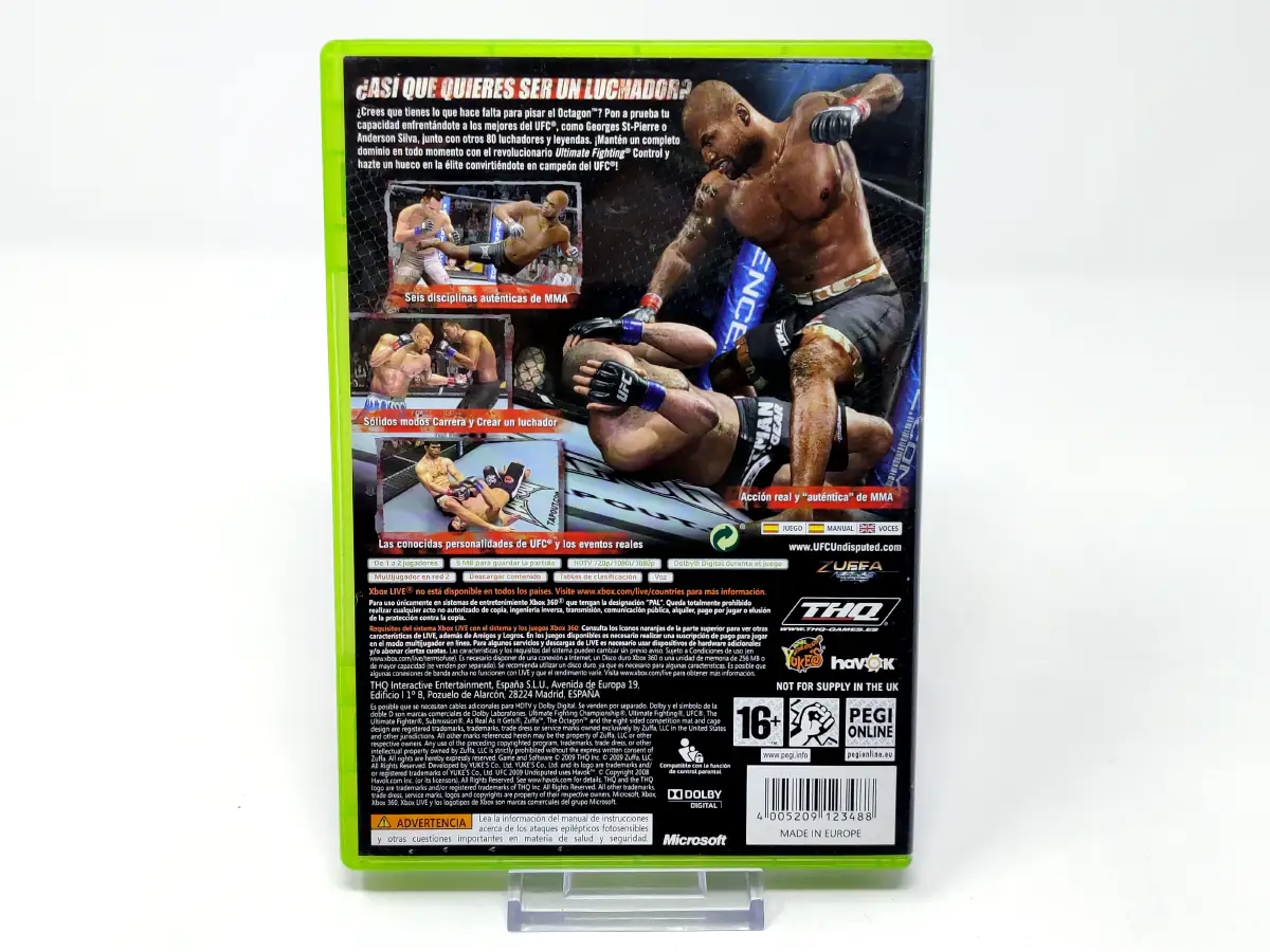 Parte trasera de UFC 2009 Undisputed (ESP) para XBOX 360, edición PAL España