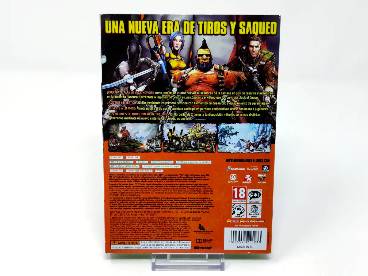 Parte trasera de Borderlands 2 (ESP) (Cubre Cartón) para XBOX 360, edición PAL España