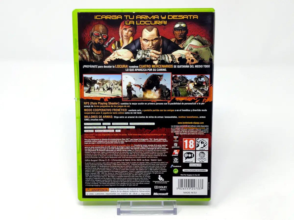 Parte trasera de Borderlands (ESP) para XBOX 360, edición PAL España