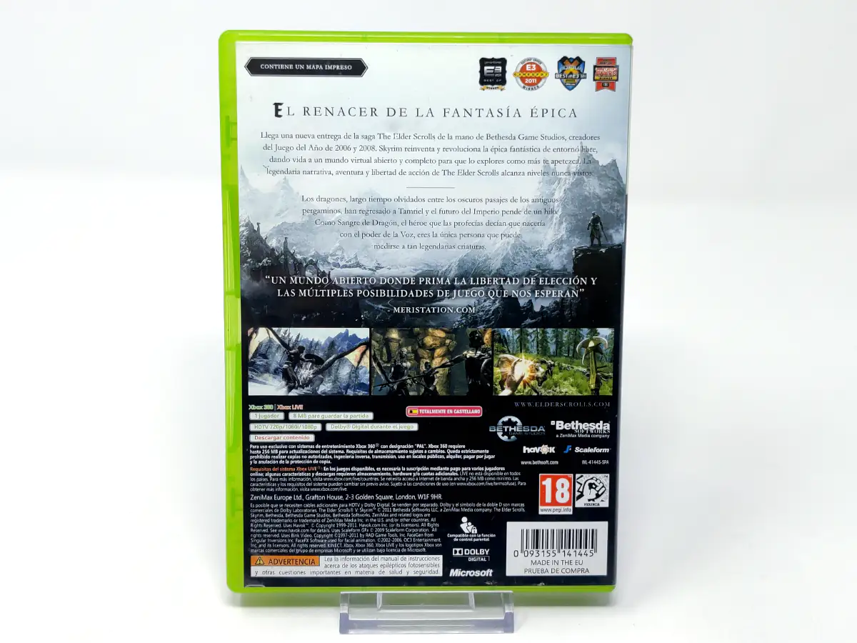 Parte trasera de The Elder Scrolls V: Skyrim (ESP) (Con Mapa) para XBOX 360, edición PAL España