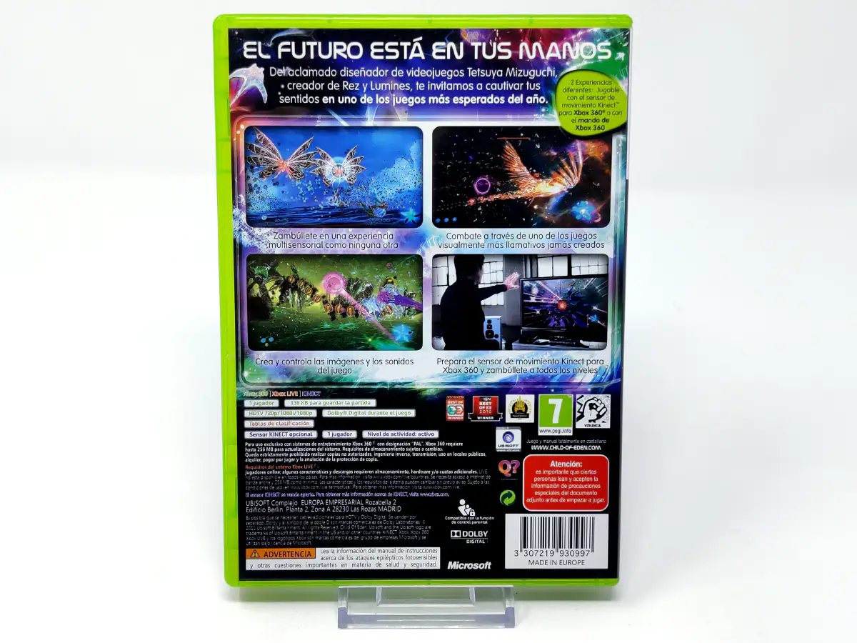 Parte trasera de Child of Eden (ESP) para XBOX 360, edición PAL España
