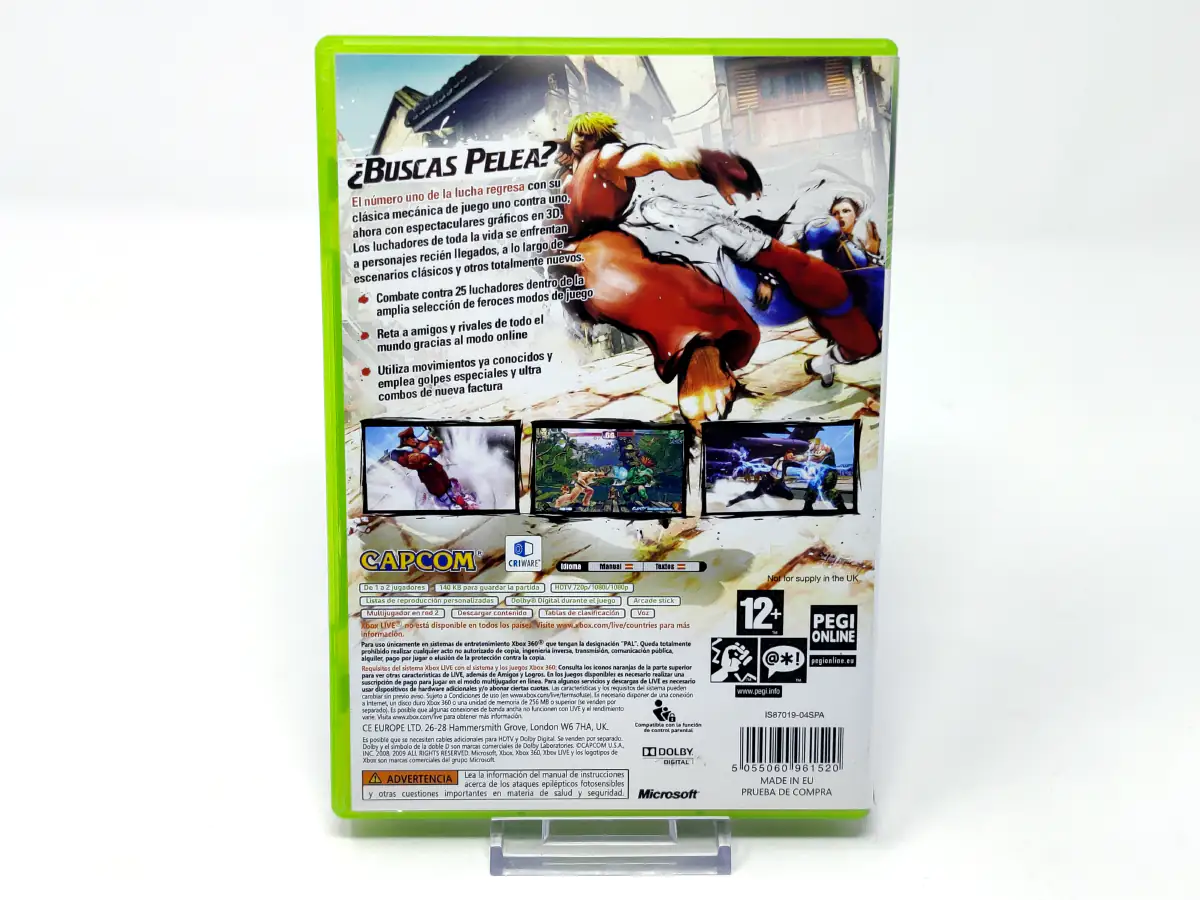 Parte trasera de Street Fighter IV (ESP) para XBOX 360, edición PAL España