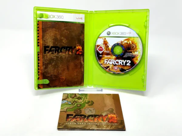 Interior del juego Far Cry 2 (ESP) para XBOX 360 con disco y manual