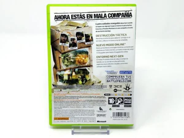 Parte trasera de Battlefield: Bad Company (ESP) para XBOX 360, edición PAL España