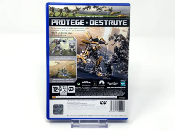 Parte trasera de Transformers: The Game (ESP) para PlayStation 2, edición PAL España