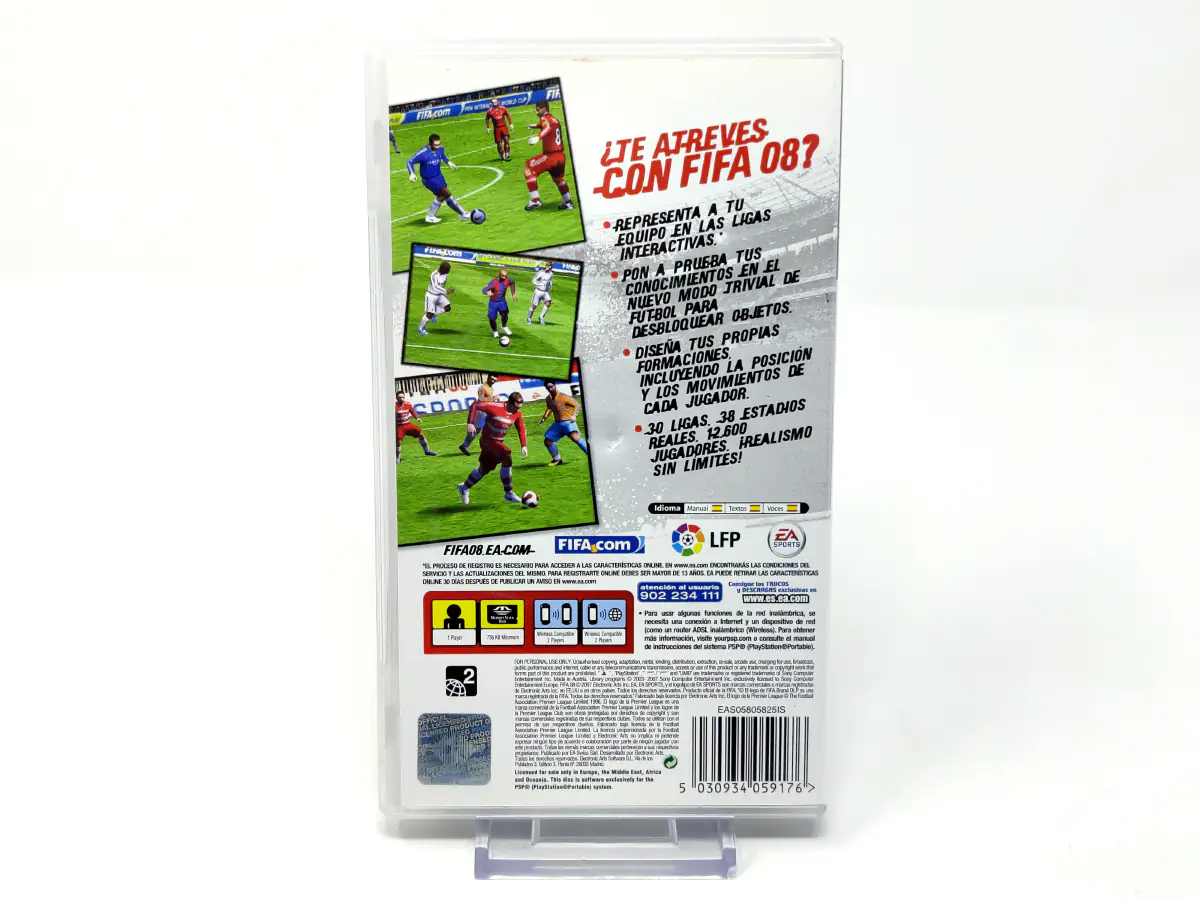 Parte trasera de FIFA 08 (ESP) para PSP, edición PAL España