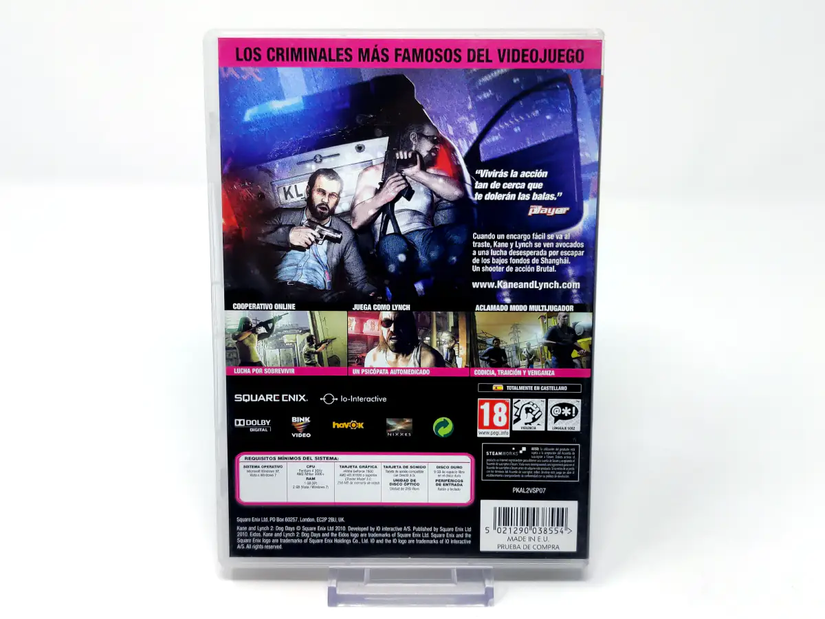 Parte trasera de Kane & Lynch 2: Dog Days (ESP) para PC, edición PAL España