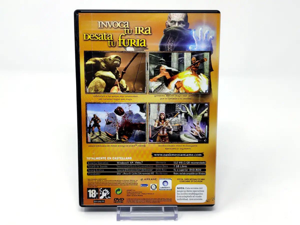Parte trasera de Dark Messiah of Might and Magic (ESP) para PC, edición PAL España