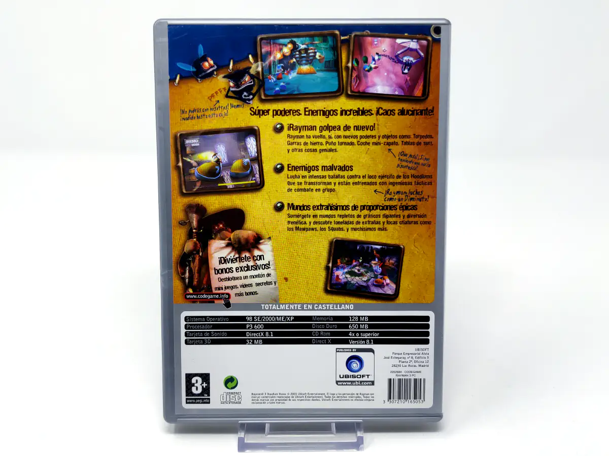 Parte trasera de Rayman 3: Hoodlum Havoc (ESP) para PC, edición PAL España